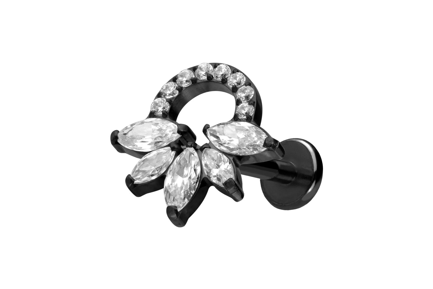 Titan Labret Piercing mit Push Fit KRISTALLRASSEL
